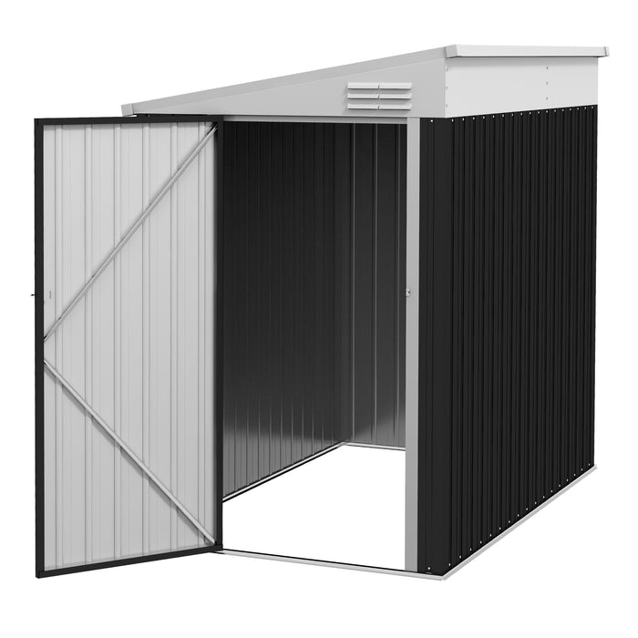 Lean-To Garden Storage Shed: 4x6ft Metal Construction with Lockable Door, Vents for Tools