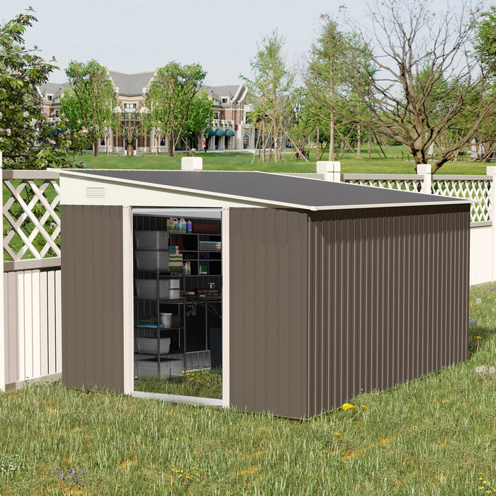 Metal Garden Shed 11x9 ft Outdoor Storage with Sliding Doors & Air Vents Gray