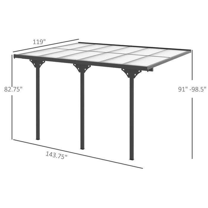 12x10 Pergola Gazebo, Polycarbonate, UV-Fighting Panels, Water-Resistant, Adjustable Adjustable Dimensions, Hardtop, Gray