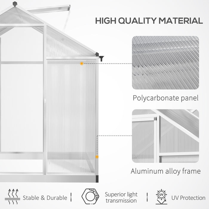 8' L x 6' W Walk-In Polycarbonate Greenhouse with Roof Vent for Ventilation & Rain Gutter, Hobby Greenhouse for Winter