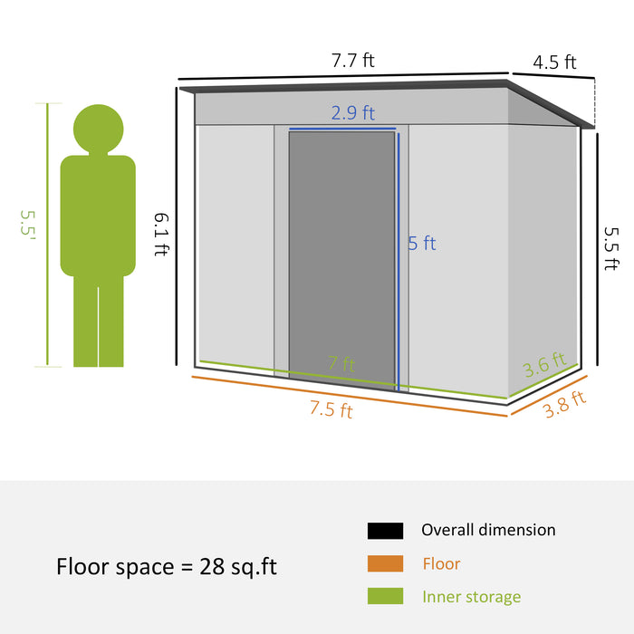 Durable Metal Garden Shed: 8x4ft Gray with Lockable Doors & Vented Steel Frame