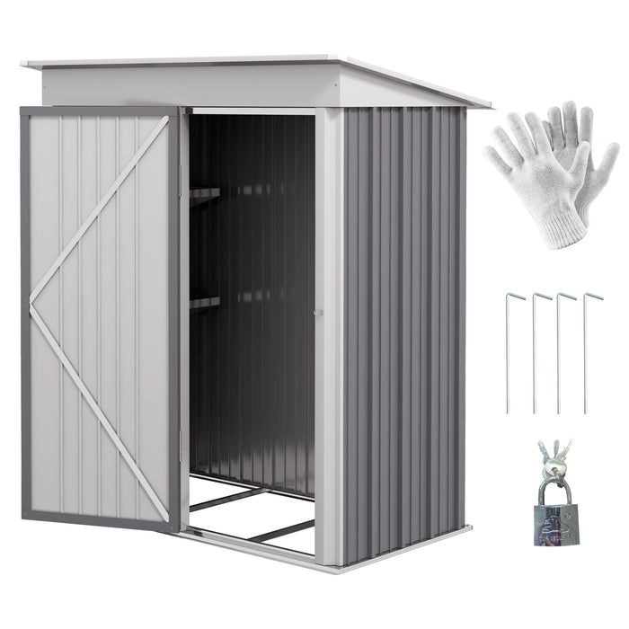 Outsunny Small Outdoor Storage Shed 5x3x6 with Floor Gray Steel Lean-to Shed with Adjustable Shelf Lock and Gloves