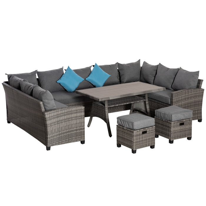 6 Pieces Patio Wicker Conversation Furniture Sets, Outdoor PE Rattan Sectional Sofa Set, with Coffee Table & Cushions for Lawn, Mixed Grey