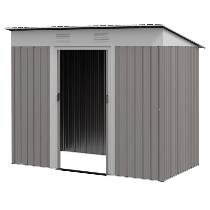 Metal Garden Shed 7x4 ft Light Gray Outdoor Tool Storage with Secure Locking Doors & Ventilation Steel Frame