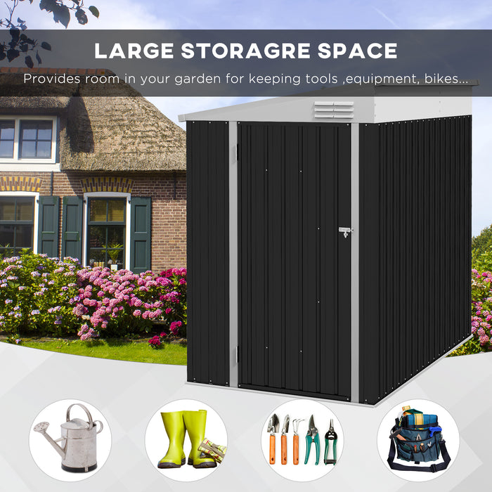 Lean-To Garden Storage Shed: 4x6ft Metal Construction with Lockable Door, Vents for Tools