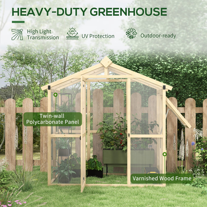 Outsunny Walk-in Polycarbonate Greenhouse Green House with Automatic Temperature Window and Lockable Door, 6.5' x 4' x 6.7'