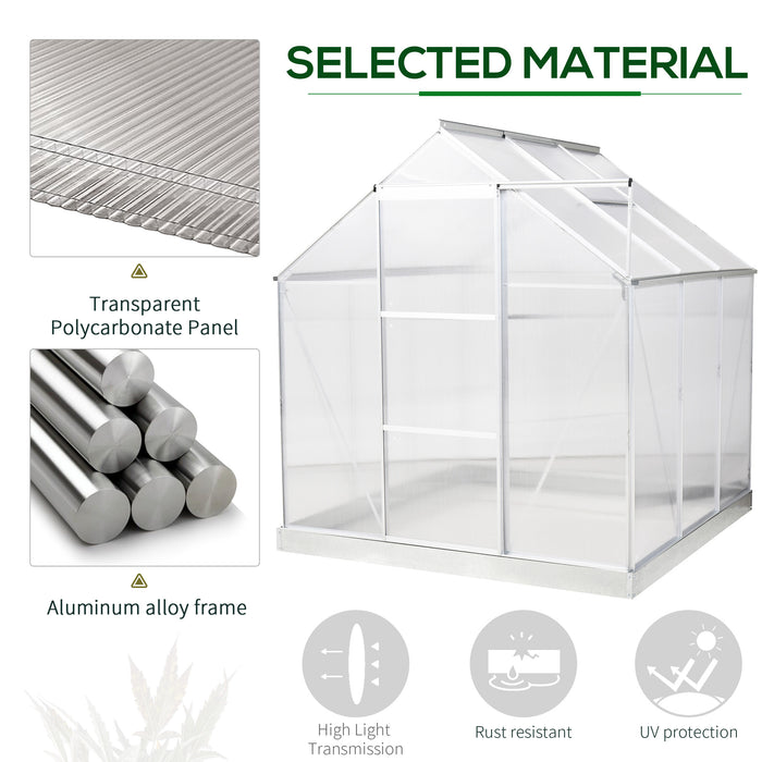 6' x 6' Portable Walk-In Greenhouse, Outdoor Plant Gardening Green House Canopy w/ Sliding Door & Adjustable Window, Silver