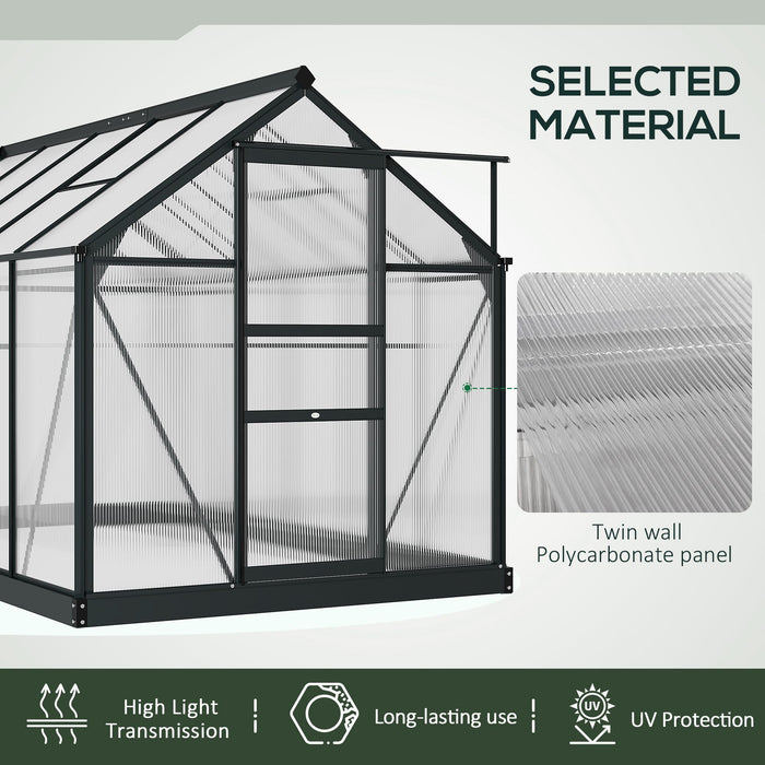 6' x 10' x 7' Polycarbonate Greenhouse, Heavy Duty Outdoor Aluminum Greenhouse Kit with Vent and Door for Backyard Garden, Gray