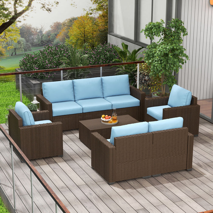 Outsunny Patio Furniture Set with Cushions Sofa Storage Table for Outdoor Living Space Comfort Blue