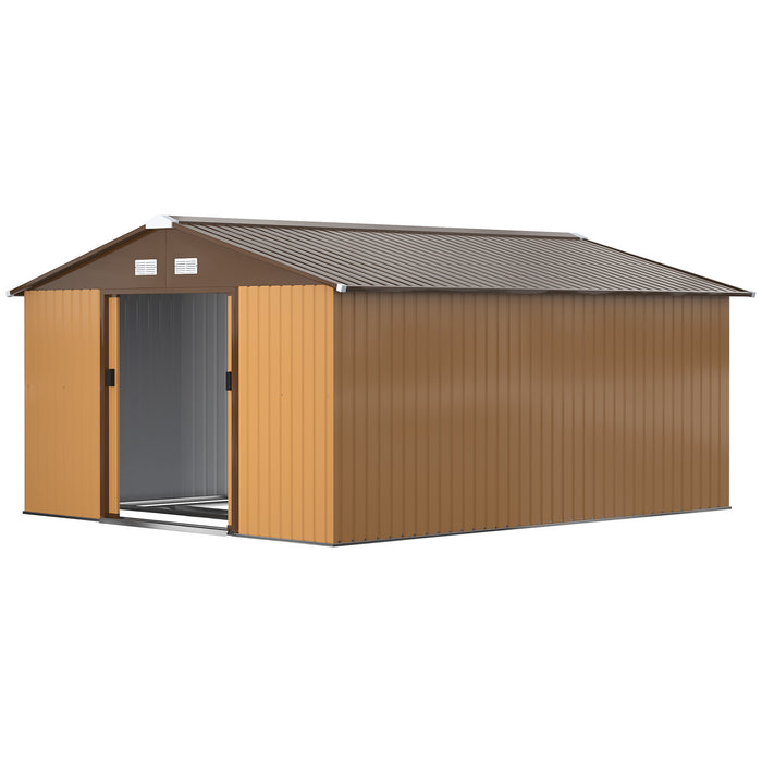 Garden Metal Shed, Storage Shed Utility Storage with Double Locking Doors for Bike, Yard Tools, Yellow