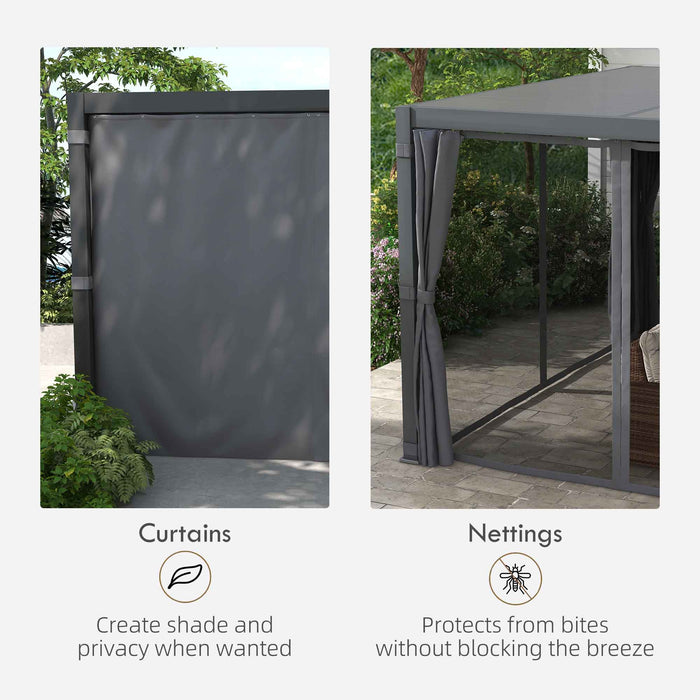 12' x 19' Aluminum Pergola with Adjustable Louvered, Outdoor Pergola with Curtains and Netting, Dark Gray