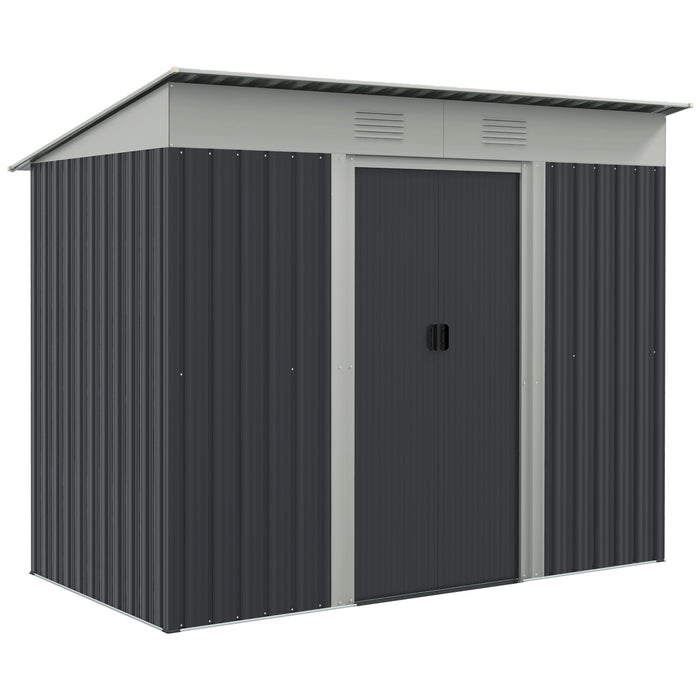 Metal Garden Shed 7x4 ft Light Gray Outdoor Tool Storage with Secure Locking Doors & Ventilation Steel Frame