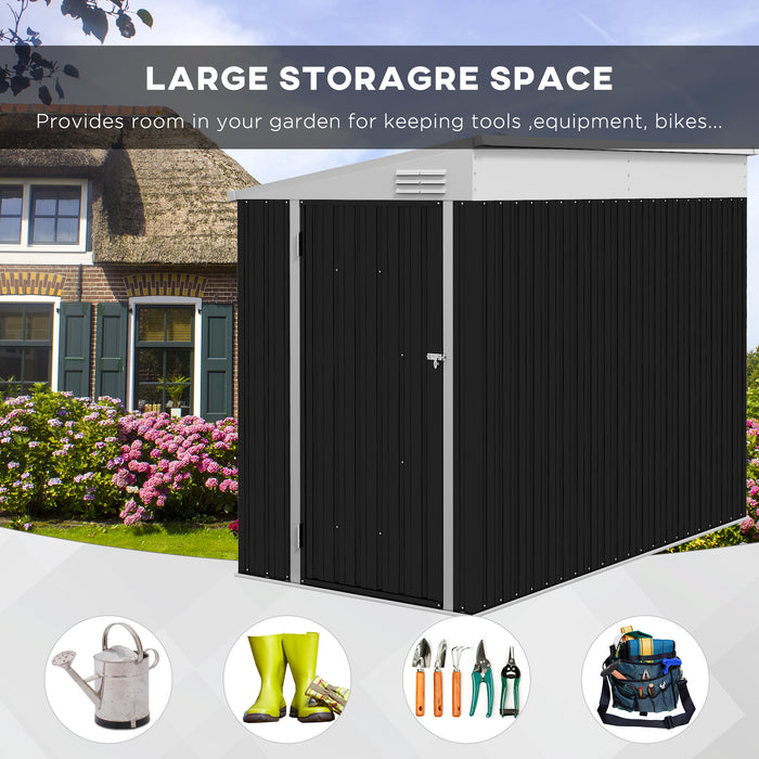 4' x 8' Lean to Garden Storage Shed, Outdoor Metal Tool House with Lockable Door Vents for Backyard Patio Lawn, Gray