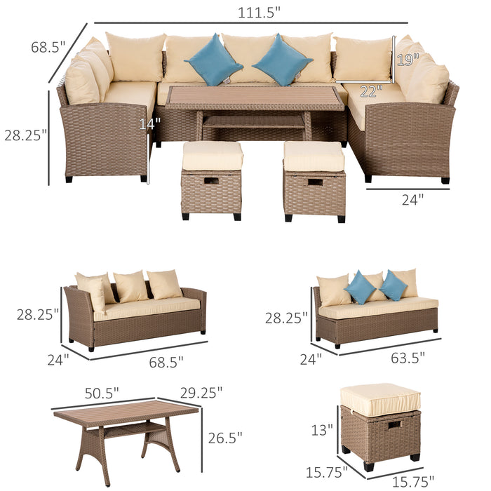 Outsunny Stylish Patio Suite: 6PC Woven PE Rattan Lounge Set with Cushions, Coffee Table