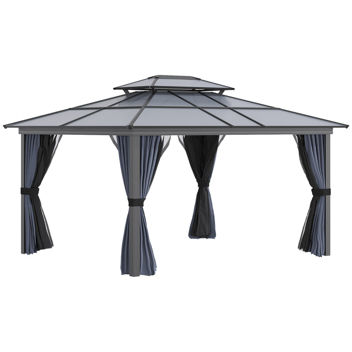 10x12 Black Aluminum Hardtop Gazebo with Polycarbonate Canopy Curtains Netting for Outdoor Use