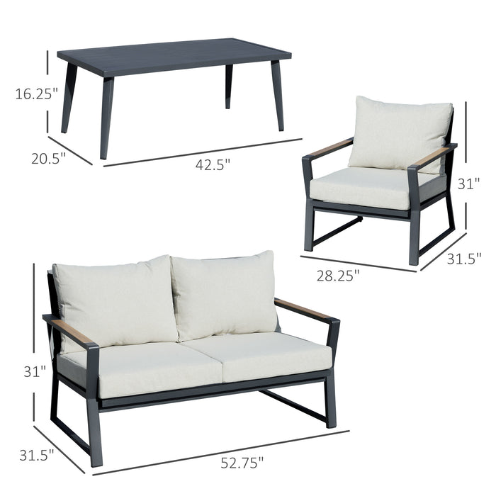 Aluminum Patio Furniture Set, 4-Piece, Cream White, Loveseat, Armchairs, Coffee Table