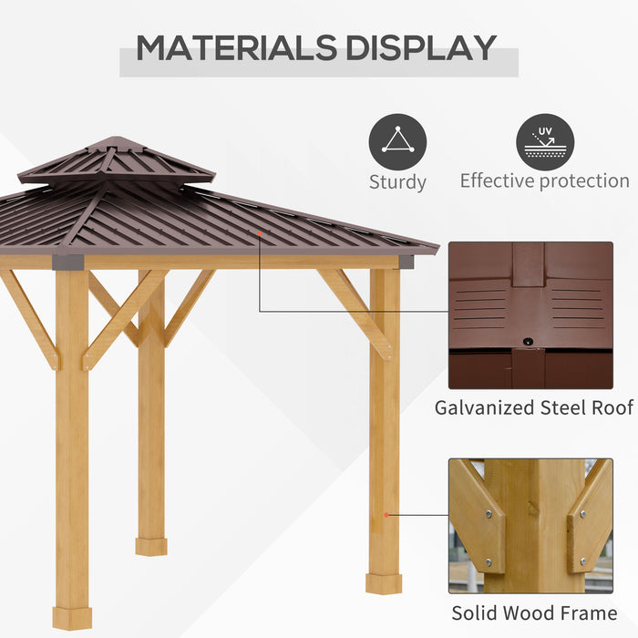 10' x 10' Hardtop Gazebo Canopy Patio Shelter Outdoor with Solid Wood Frame, Steel Double Tier Roof, Brown