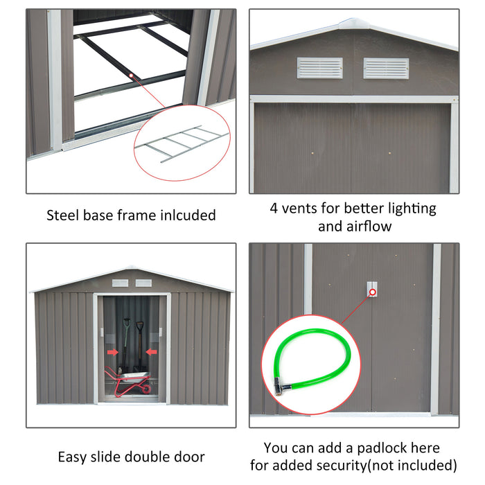 7' x 4' Metal Outdoor Backyard Garden Utility Storage Tool Shed Kit - Grey/White