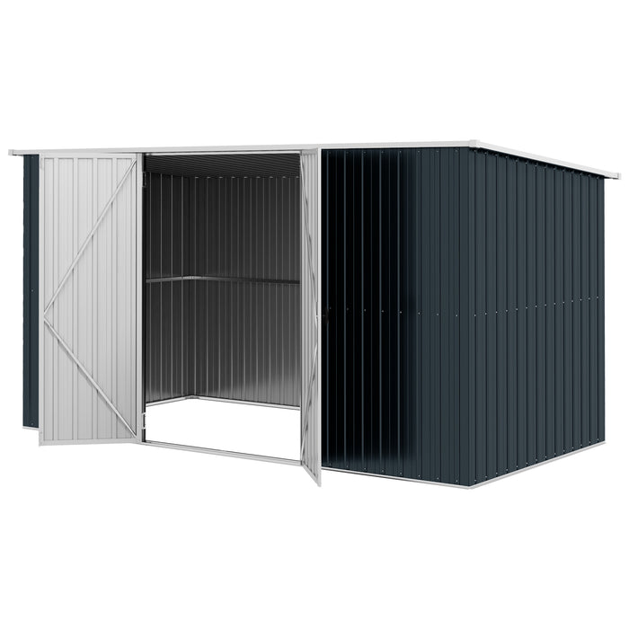 11' x 6' Storage Shed w/ Lockable Door, Galvanized Metal Utility Outdoor Shed for Backyard, Bike, Patio, Cold Gray