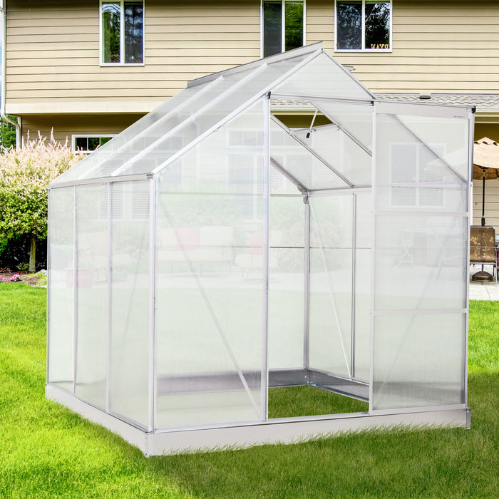 6' x 6' Portable Walk-In Greenhouse, Outdoor Plant Gardening Green House Canopy w/ Sliding Door & Adjustable Window, Silver