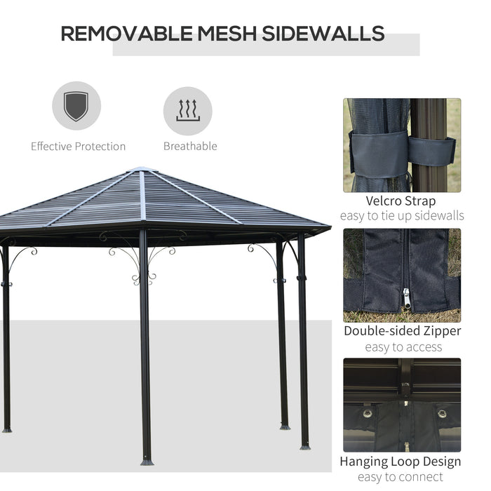 13' x 13' Steel Hexagonal Gazebo Canopy Heavy Duty Outdoor Pavilion with Aluminum Alloy Frame, Netting Sidewalls, Black