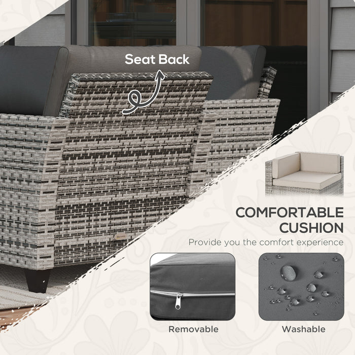 5PC Outdoor Rattan Furniture Set Three-Seater Sofa Armchairs Footstools Cushions Stylish Mixed Gray