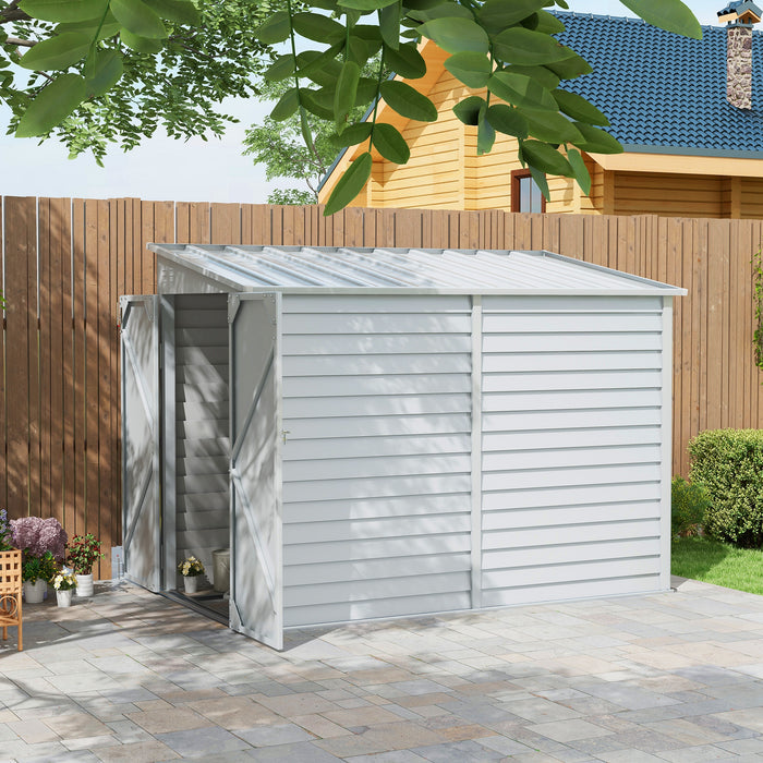 5' x 9' Outdoor Storage Shed, Lean to Shed with Foundation, Lockable Doors & Gloves for Patio Lawn Backyard, White