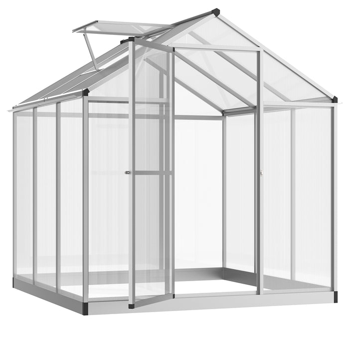 6' L x 6' W Walk-In Polycarbonate Greenhouse with Roof Vent for Ventilation & Rain Gutter, Hobby Greenhouse for Winter, Clear