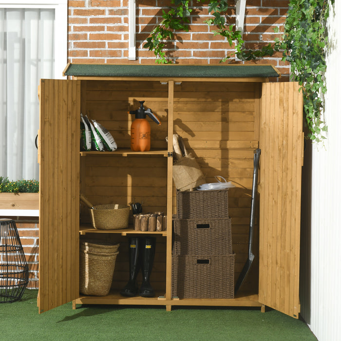 Outsunny Outdoor Wooden Storage Cabinet Garden Shed Utility Tool Organizer Waterproof Asphalt Roof Lockable Doors 3 Shelves Natural