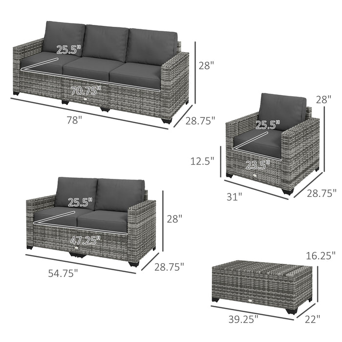 5 Piece Wicker Patio Furniture Set Gray Outdoor PE Rattan Sectional with Thick Padded Cushions and Storage