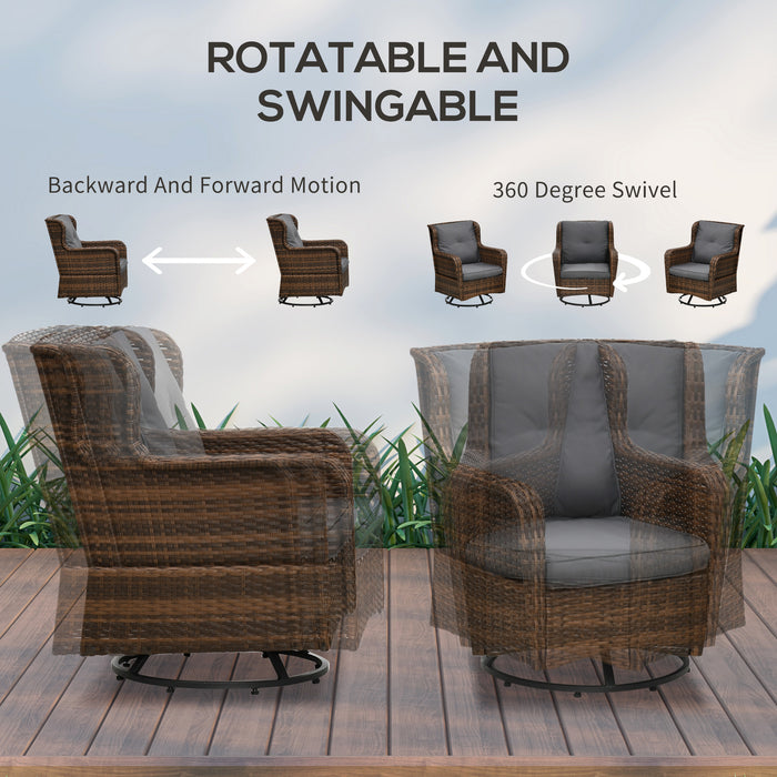 4 Piece Rattan Couch, with 2 Swivel Rocking Chairs, 2-Tier Glass Table and Sofa, All-Weather PE Set for Garden, Patio, Gray