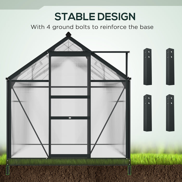 6' x 8' x 7' Polycarbonate Greenhouse, Outdoor Aluminum Walk-in Greenhouse Kit with Vent and Door for Backyard Garden, Gray