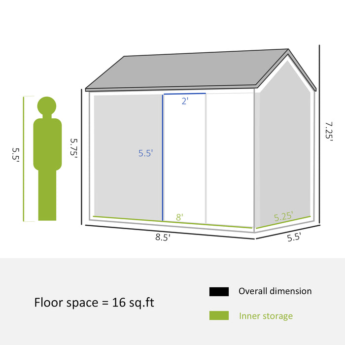 8' x 6' Metal Garden Storage Shed, Outdoor Tool Storage House with Double Lockable Door, Window and Air Vents, Gray