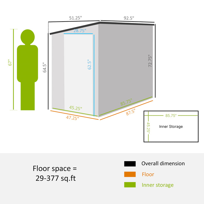 Metal Garden Shed 4x8 ft Lean-to Outdoor Tool House with Lockable Door and Vents for Backyard Patio Lawn White