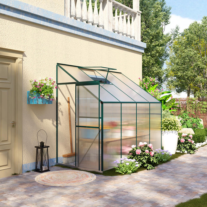 Outsunny Walk-In Garden Greenhouse Aluminum Polycarbonate with Roof Vent for Plants Herbs Vegetables 8' x 4' x 7' Green