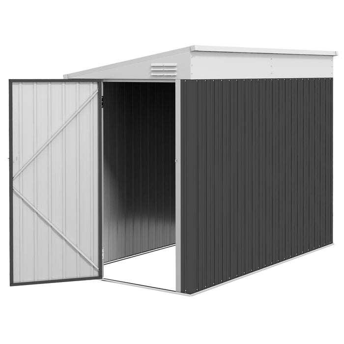 4' x 8' Lean to Garden Storage Shed, Outdoor Metal Tool House with Lockable Door Vents for Backyard Patio Lawn, Gray