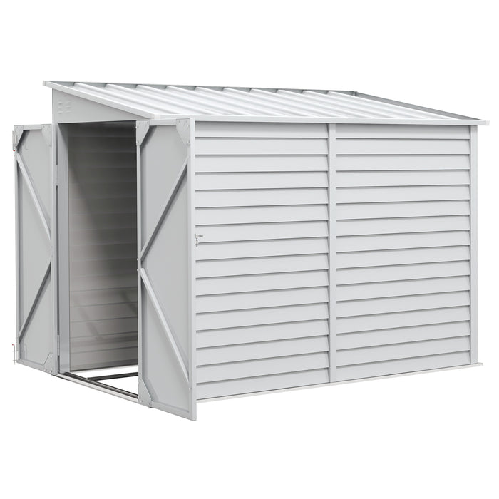 5' x 9' Outdoor Storage Shed, Lean to Shed with Foundation, Lockable Doors & Gloves for Patio Lawn Backyard, White