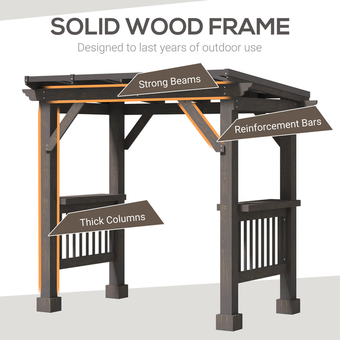 8.5 x 5.5ft Wooden Grill Gazebo Outdoor BBQ with Bar Counters, Hardtop Barbecue Pergola with Steel Pent Roof for Patio, Backyard, Poolside