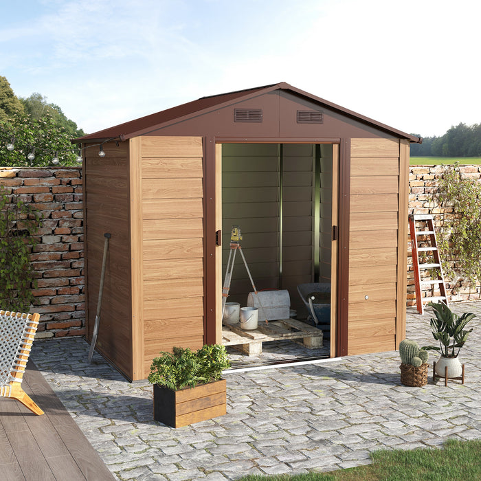 Metal Outdoor Storage Shed 7.7 x 6.4 with 2 Doors 4 Ventilation for Patio Backyard Lawn Outdoor Furniture Brown