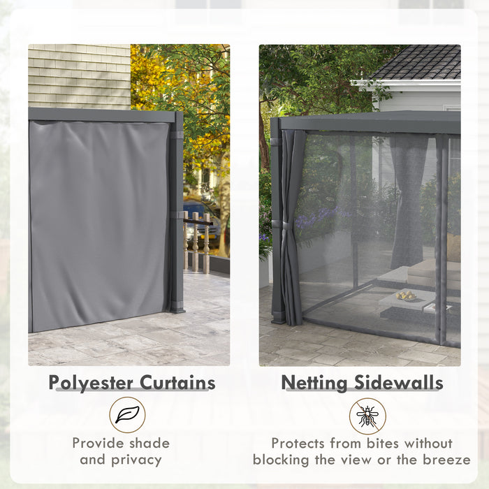 13' x 10' Outdoor Retractable Pergola w/ Sun Shade Aluminum Louvered Top, Pergola w/ Canopy, Curtains & Netting, Gray