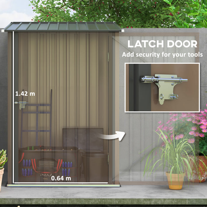 Lean-to Garden Storage Shed 3.3x3.4 ft Galvanized Steel with Lockable Door Brown