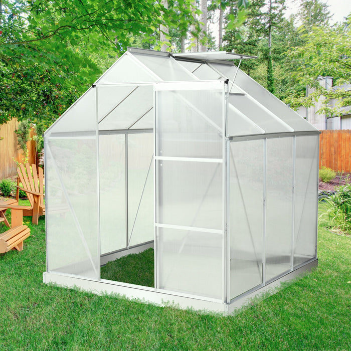 6' x 6' Portable Walk-In Greenhouse, Outdoor Plant Gardening Green House Canopy w/ Sliding Door & Adjustable Window, Silver