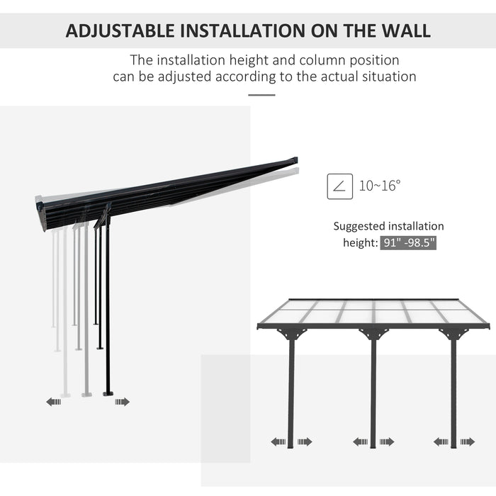 12x10 Pergola Gazebo, Polycarbonate, UV-Fighting Panels, Water-Resistant, Adjustable Adjustable Dimensions, Hardtop, Gray