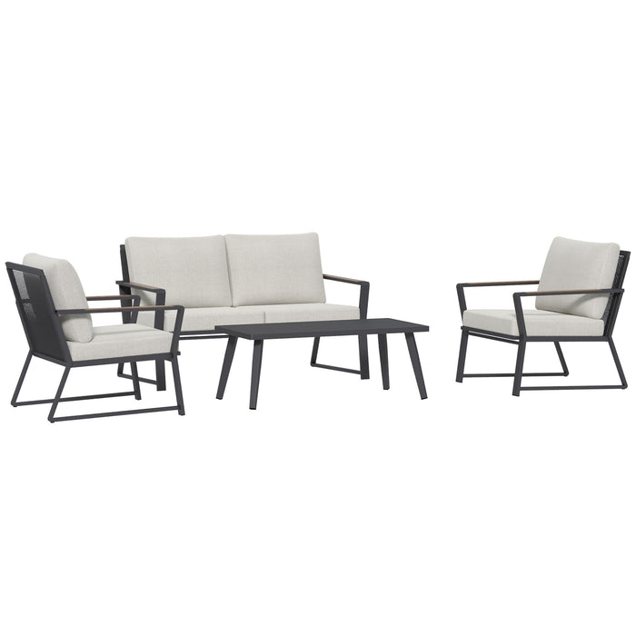 Aluminum Patio Furniture Set, 4-Piece, Cream White, Loveseat, Armchairs, Coffee Table