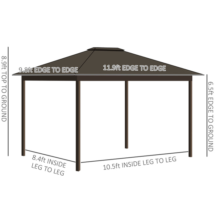 Cream Hardtop Gazebo: 11.9'x9.8' Metal Roof Canopy with Curtains & Netting Top