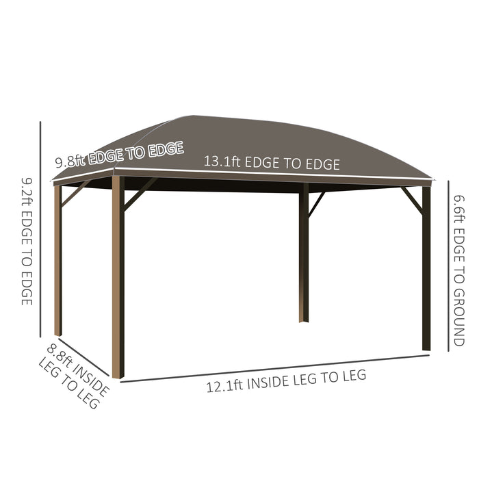 10' x 13' Hardtop Gazebo with  Curtains and Netting, Outdoor Pavilion Gazebo with Top Hook, Ceiling Hook, for Garden, Brown