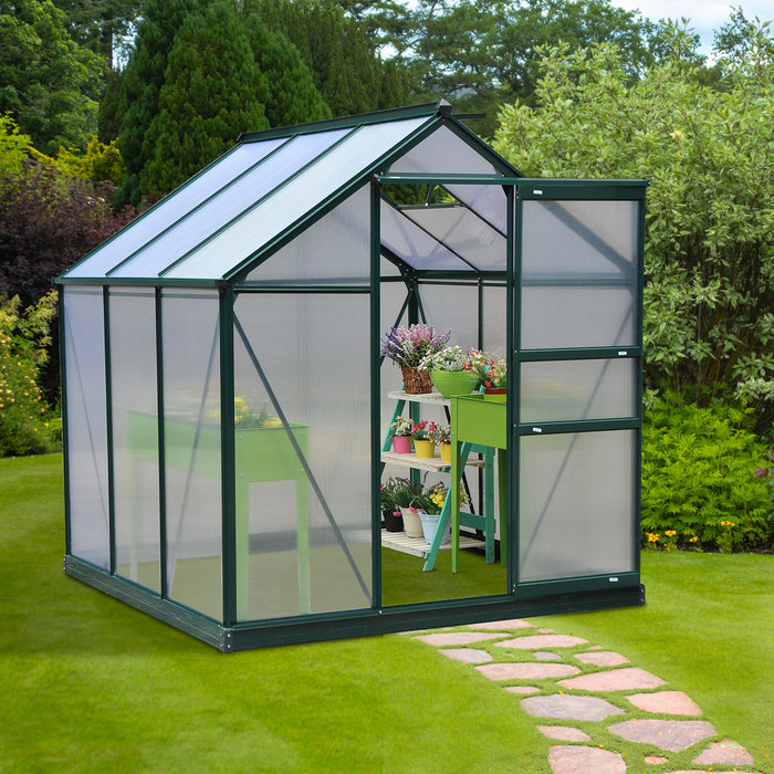 Outsunny Walk In Greenhouse 6' X 6' X 7' Aluminum Polycarbonate Portable Garden Greenhouse With Rooftop Vent & UV-Resistant Walls Dark Green