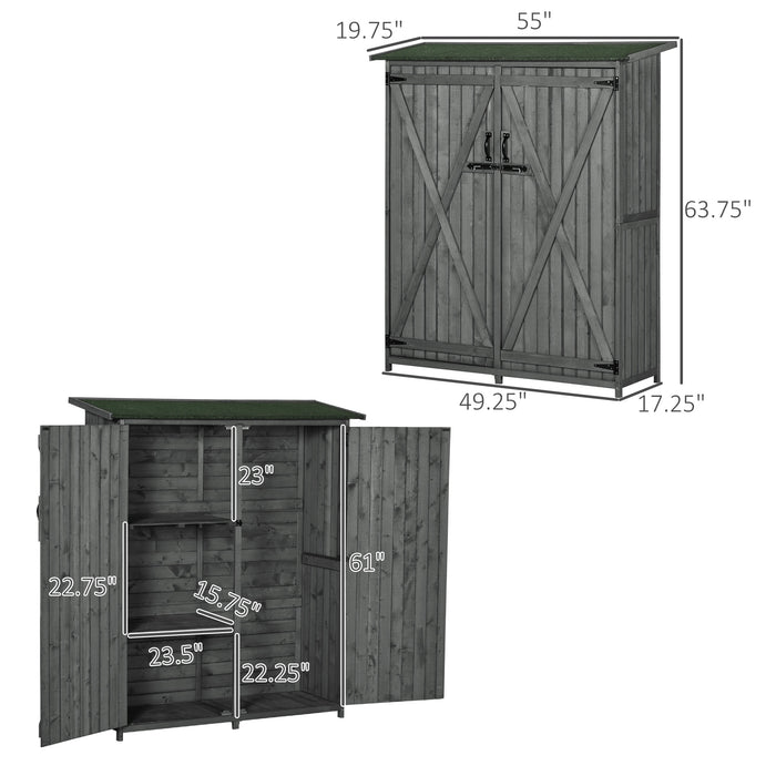 Outsunny Outdoor Wooden Storage Cabinet Garden Shed Utility Tool Organizer Waterproof Asphalt Roof Lockable Doors 3 Shelves Grey