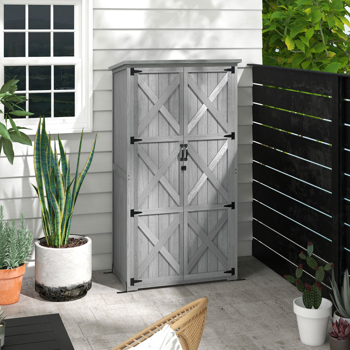 Outsunny Wooden Outdoor Storage Cabinet Garden Shed with Waterproof Asphalt Roof and Lockable Doors, Gray