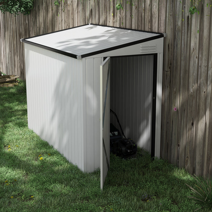 Metal Garden Shed 4x8 ft Lean-to Outdoor Tool House with Lockable Door and Vents for Backyard Patio Lawn White